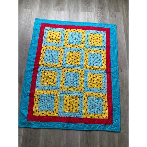 None and/or Unknown Other - Handmade Quilt, ladybug daisy, Blue yellow red, child, baby, blanket